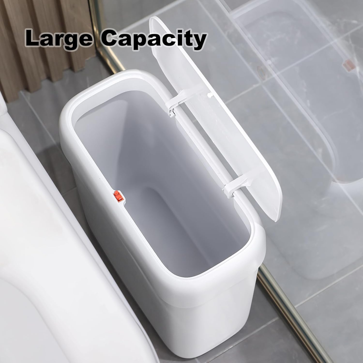 Bathroom Small Trash Can with Lid,10L / 2.7 Gallon Slim Garbage Bin Wastebasket with Press Top Lid for
