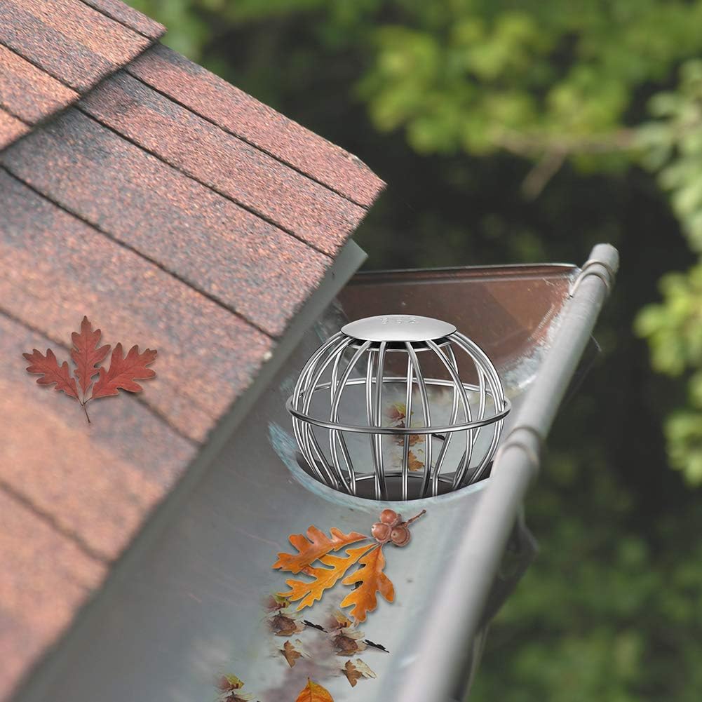 Gutter Guard, Fits for 2.8" ~ 3.7" Round Downspout, 304 Stainless Steel Rigid Filter Strainer, Stops Leaves Seeds and