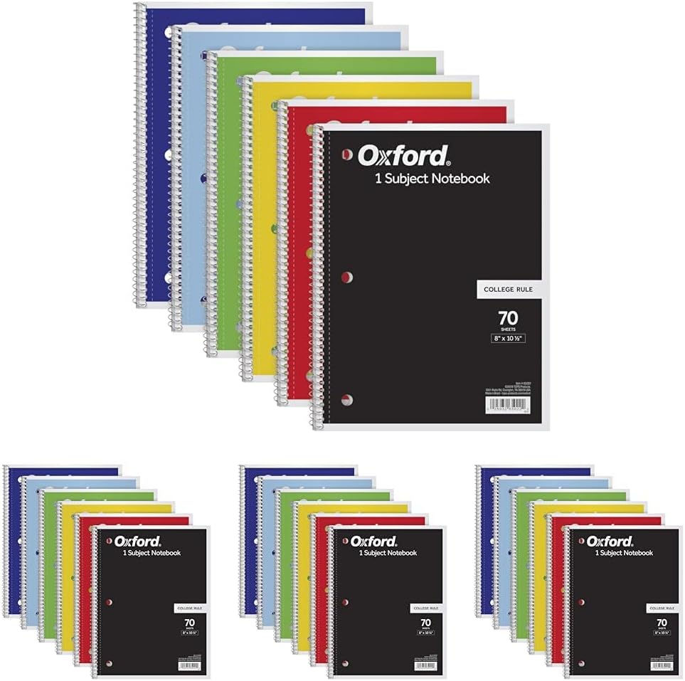 Spiral Notebook,1 Subject,College Ruled Paper,8 x 10-1/2 Inch,Color Assortment Design May Vary (65007),(Pack of 24)