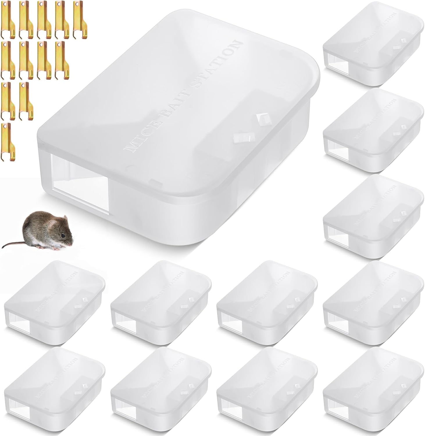 12 Pcs Mouse Bait Stations with Keys, Indoor Outdoor Traps,Clear | Lockable Mouse Boxes for Safe Decon Bait Use