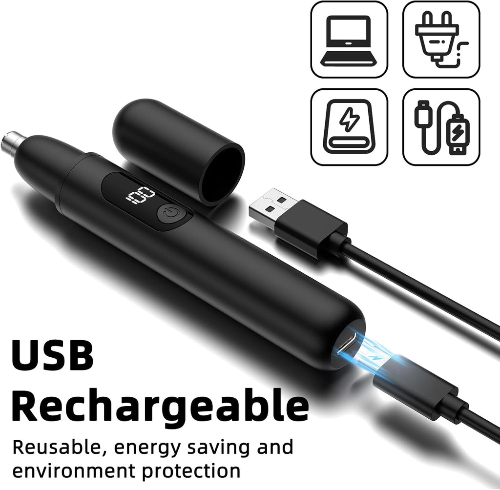 Nose Hair Trimmer, Rechargeable Cordless Painless Ear Eyebrow Trimming Tool Dual Edge Blades Razor Easy Cleansing