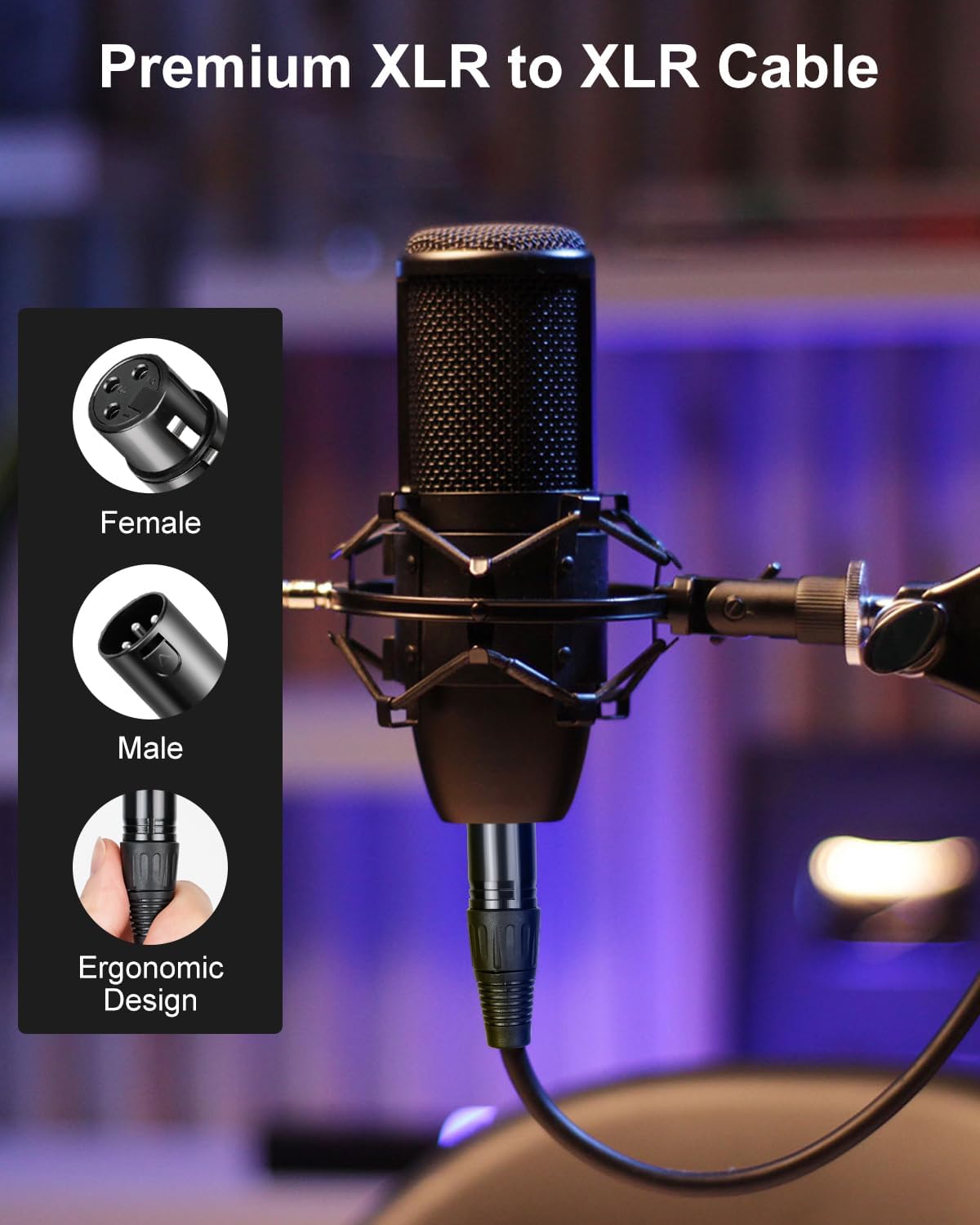 2-Pack Premium XLR Cable - 25ft, Male to Female Microphone Cable | Oxygen-Free Copper (OFC) Mic Cord for Speaker