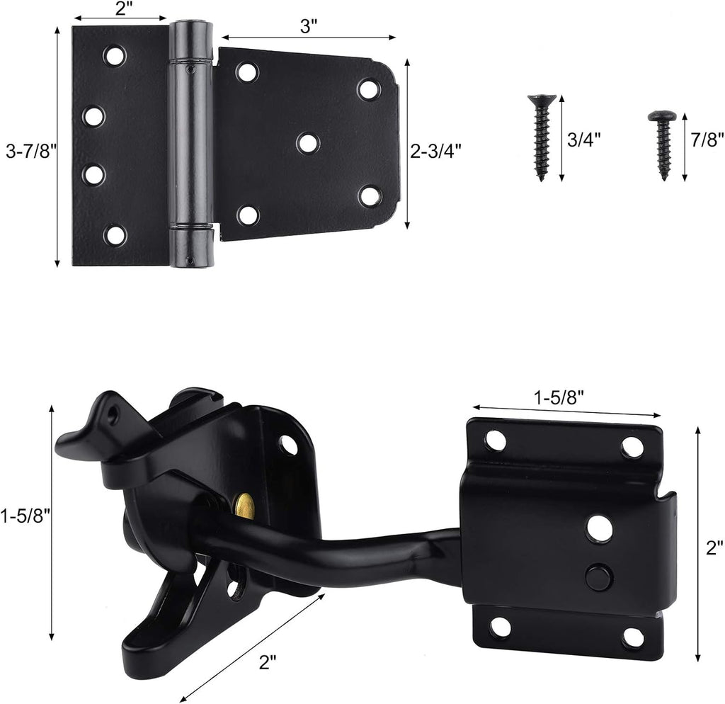 Self-Closing Gate Hardware Kit,1 Pack Self-locking Gate Latch and 2 Pack 3.5inch Heavy Duty Adjustable Spring Gate