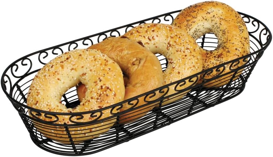 Oblong Wire Bread Basket, 15-Inch x 6.25-Inch x 3-Inch, Black
