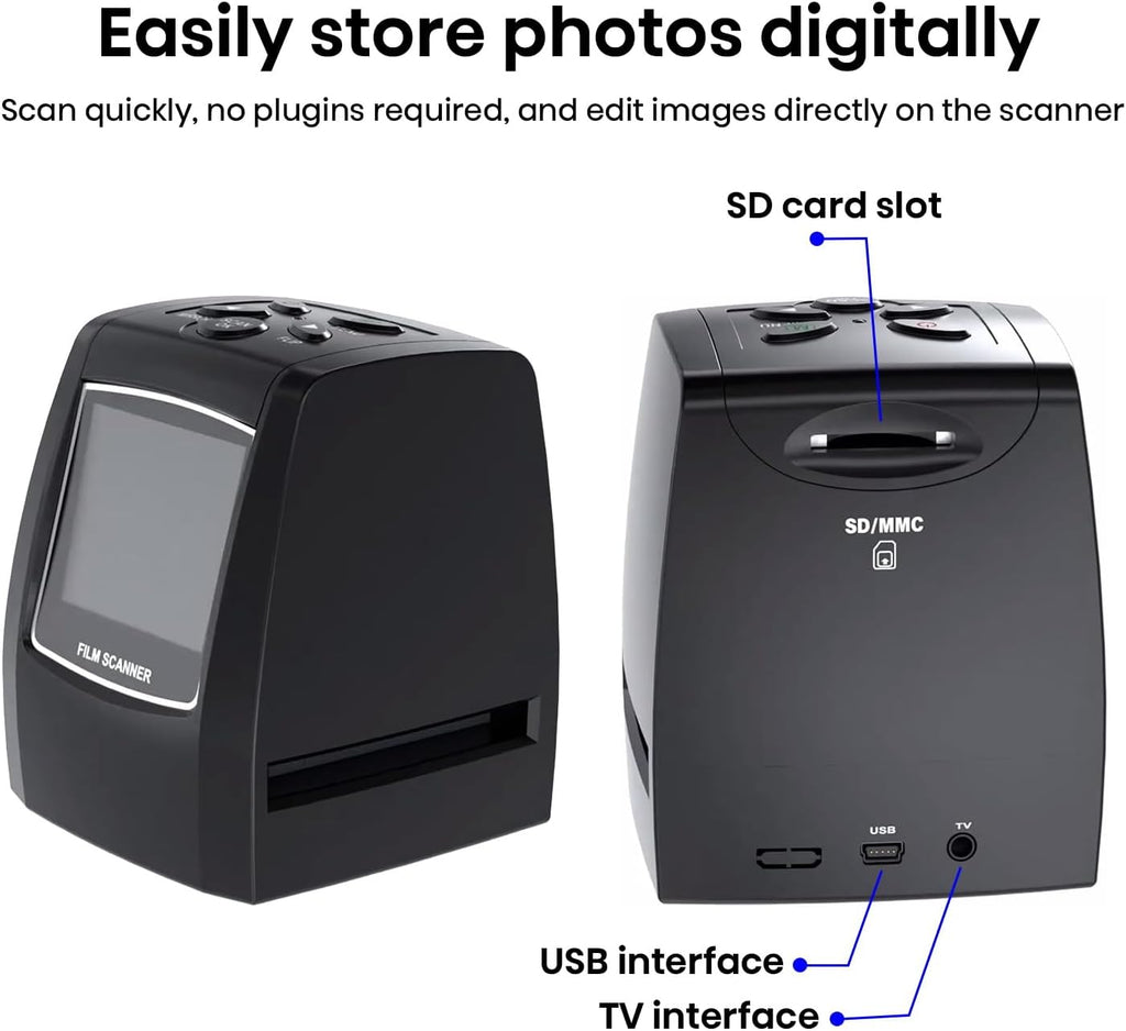 35mm Film Scanner & Slide Scanner with 2.4" LCD Screen | Converts color and B&W 135 negatives & Slide to JPEG