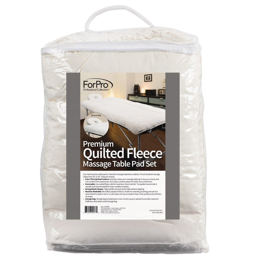 ForPro Premium Quilted Fleece Table Pad Set, Natural, Extra Soft, Hypoallergenic, for Massage Tables, Includes