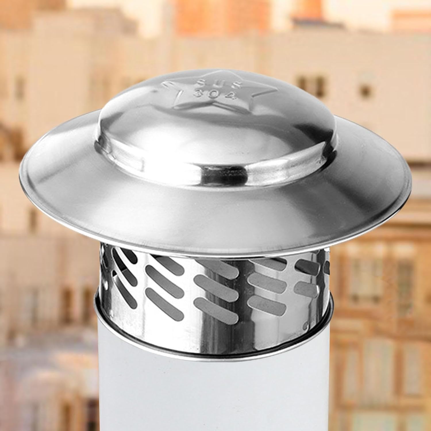 Stainless Steel Chimney Cap, 4 Inch Rain and Snow Protection Flue Cowl for Roof Vents and Fireplace Pipes