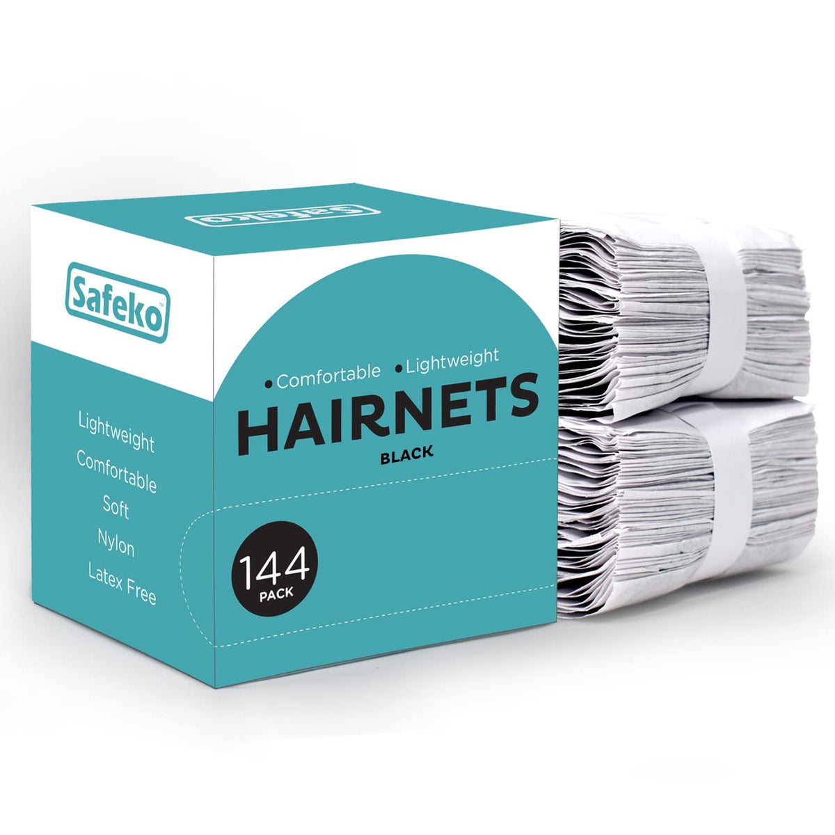 Hair Nets 144 PCS, Individually Wrapped, Lightweight Nylon Hairnets, Latex-Free | Black, Large (24")