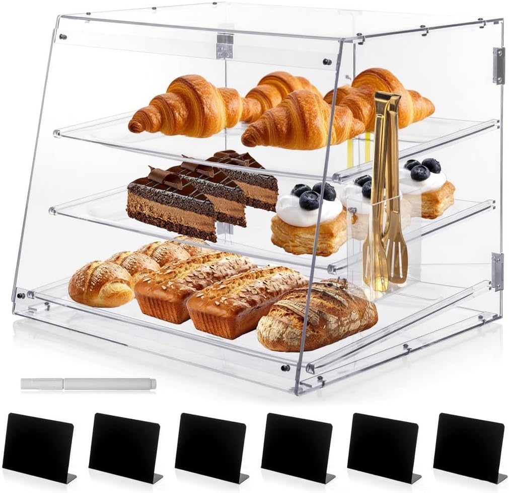 Pastry Display Case 3 Tray, Acrylic Bakery Display Countertop - Detachable Tray, Transparent Clear Sturdy Versatile