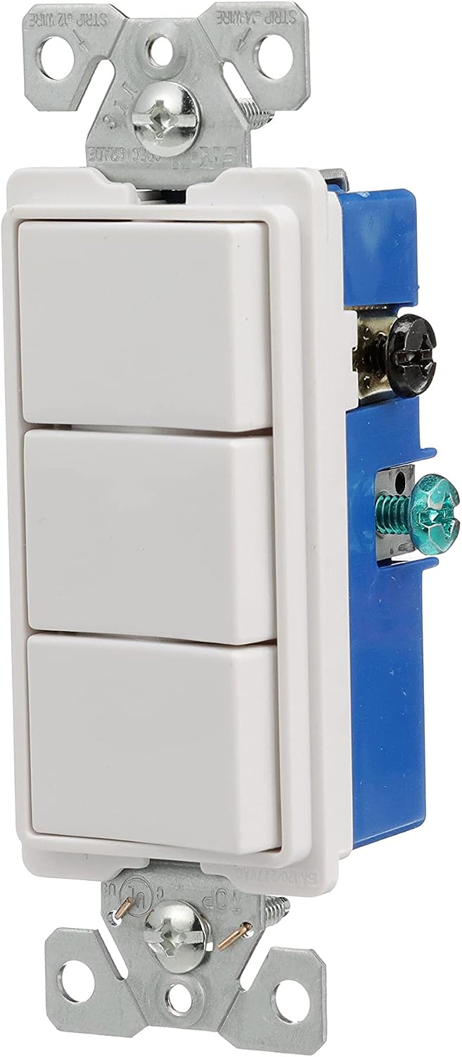 Eaton 7729W-SP 15-Amp 120-Volt Decorator Heavy Duty Grade Three Single-Pole Combination Switches, White