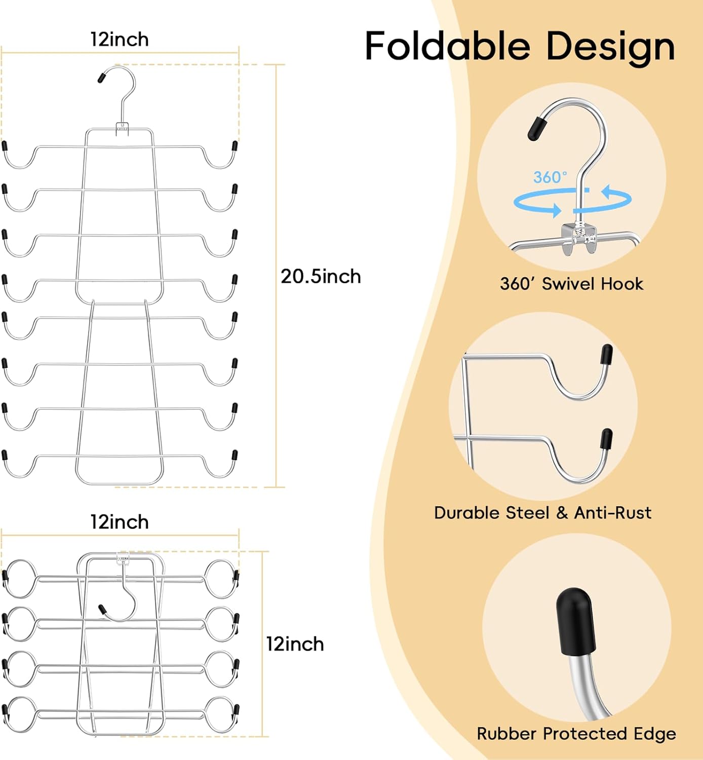 4 Pack Space Saving Hangers，2Pack Tank Top Hanger and 2Pack Leggings Organizers for Closet Pants Hangers with 20