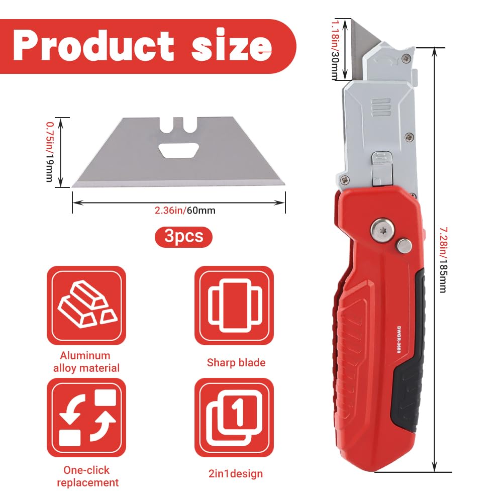 2 In 1 Folding Scraper Utility Knife, 3 Blades, Quick-Change