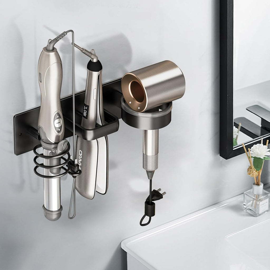 Hair Dryer Holder Wall Mounted,Blow Dryer, Curling Iron, Straightener Holder 3 in 1 Bathroom Metal Hair Tool