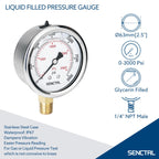 SENCTRL 3000 Psi Glycerin Liquid Filled Hydraulic Pressure Gauge