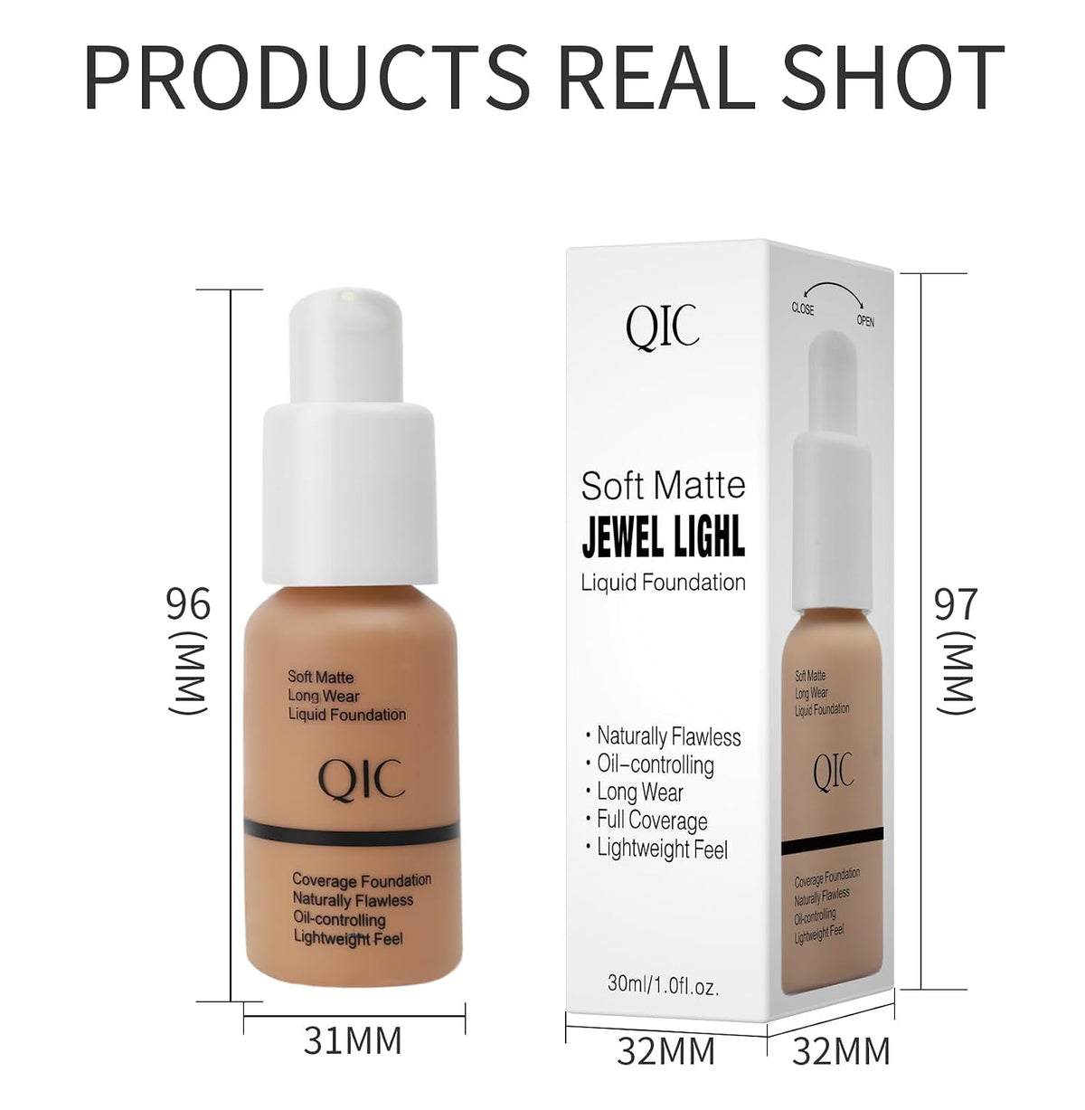 QIC Waterproof Matte Concealer BB Liquid Foundation Cream - Oil Control Hydrating Foundation（102# Nude）