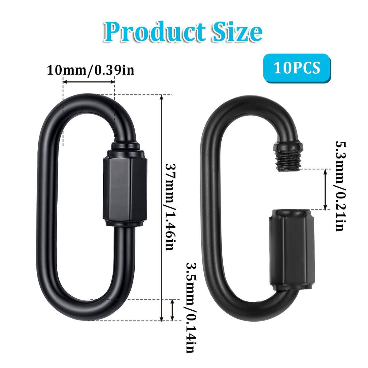 10 Pack Chain Quick Link, Black Chain Link 304 Stainless Steel, M3.5