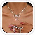 Silver Jewelry Sets Rhinestone Bow Necklace Earrings Set Prom Fashion Costume Jewelry Sets for Women