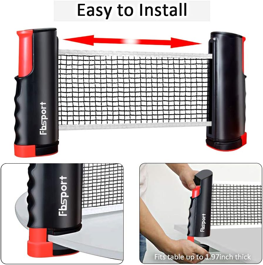 Ping Pong Paddle Set, Portable Table Tennis Set with Retractable Net,Rackets,Balls and Carry Bag for Indoor/Outdoor