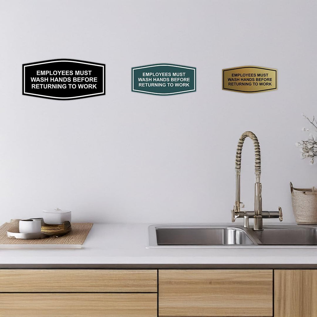 Fancy Employees Must Wash Hands Before Returning to Work Sign (Brushed Gold) - Small