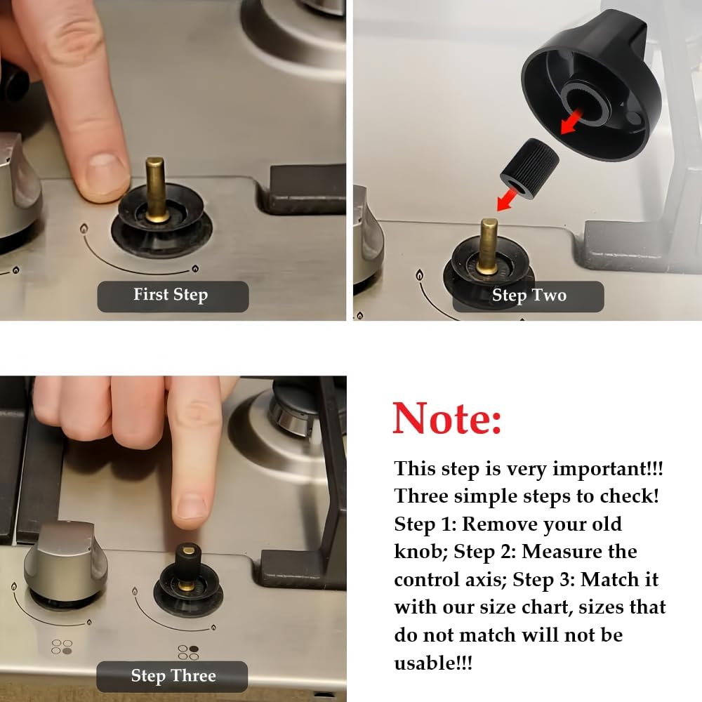 Black Control Knobs 4 Pack with 12 Adapters for Oven/Stove/Range