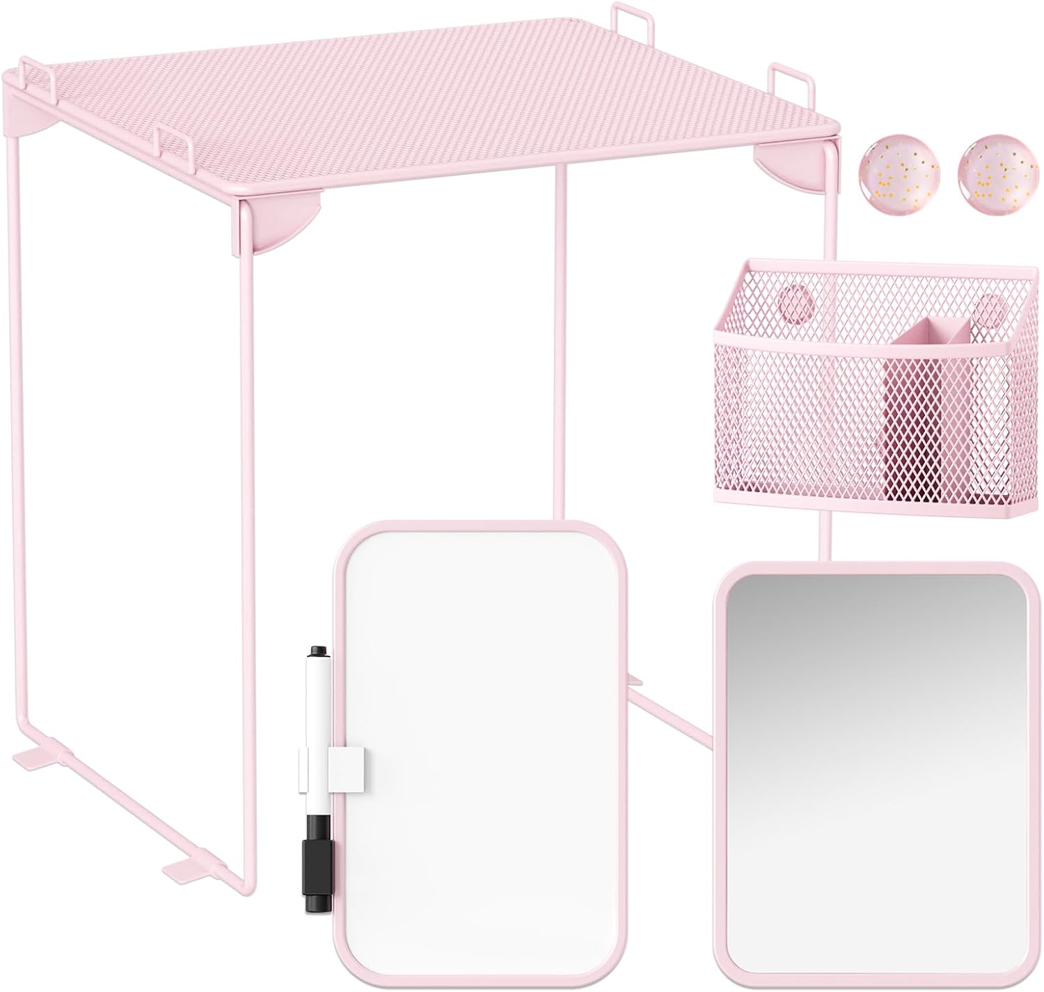 Pink Locker Accessories with Locker Shelf, Magnetic Mirror, Magnetic Pen Holder, Magnetic Small Whiteboard, Back to