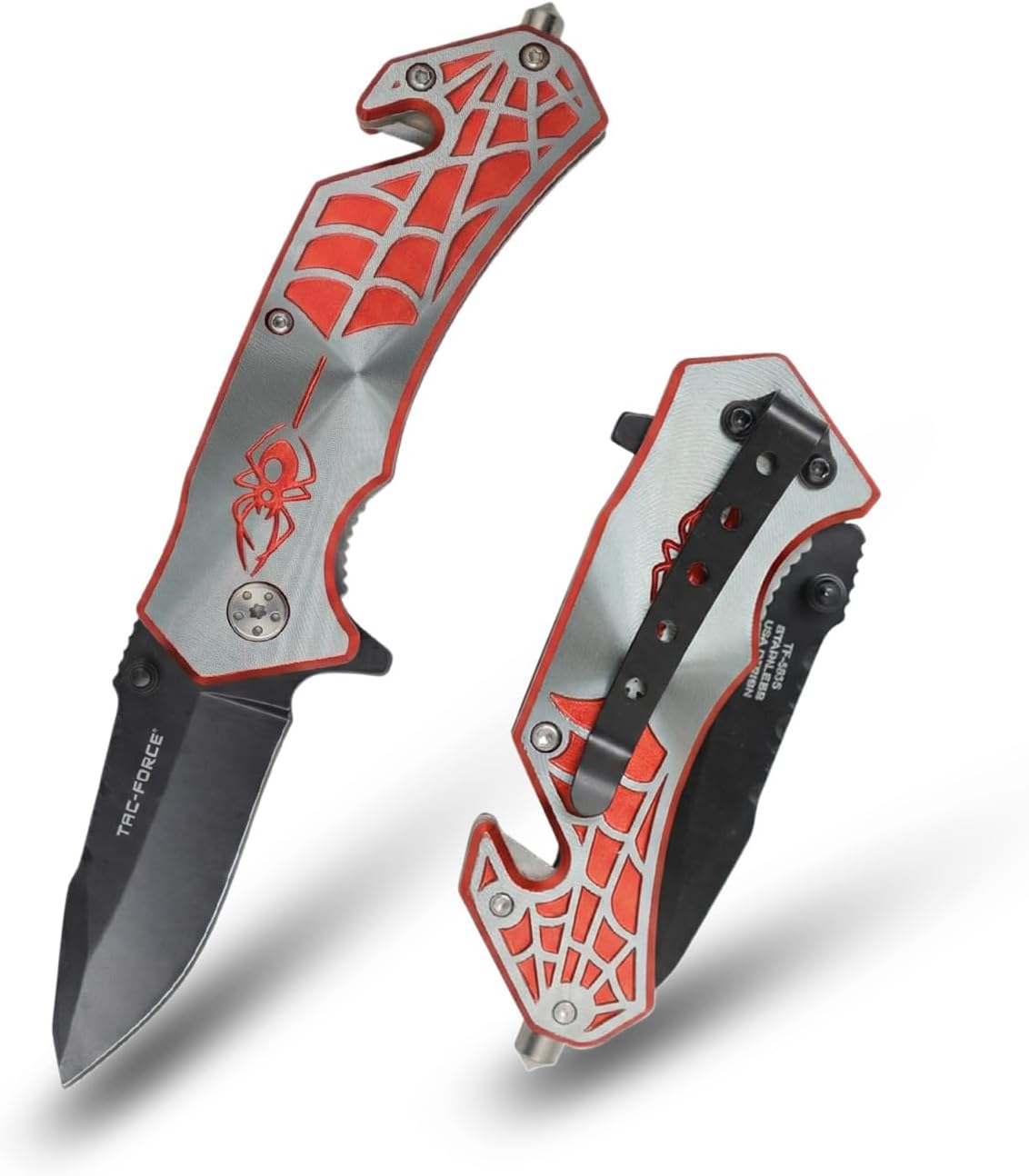 Rescue Style Pocket Folding Knife – Stainless Steel Drop Point Blade – Aluminum Handle– Pocket Clip, Glass Breaker &