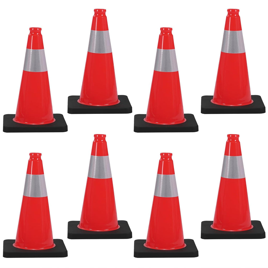 18in Orange Traffic Cones, 8pcs | Bright Orange Parking Cones with Reflective Collars for Roadside Emergency