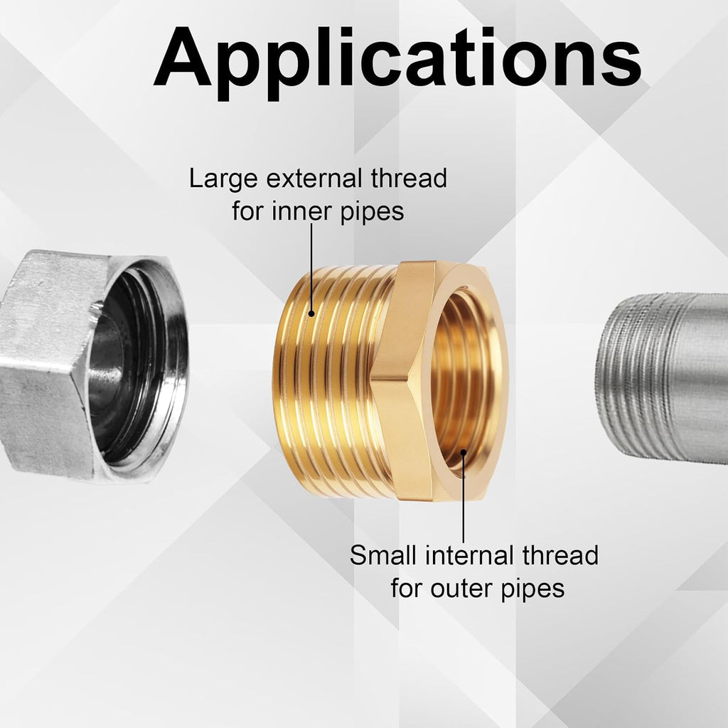 2pcs Brass Reducer Hex Bushing, 3/4" NPT Male to 1/2" NPT Female Adapter