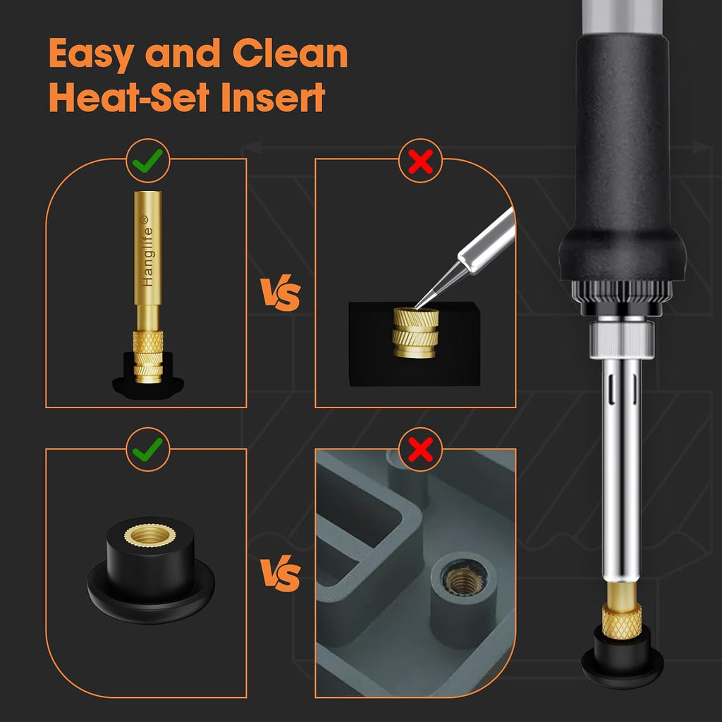 Heat-Set Insert Tips for Threaded Inserts M2 M2.5 M3 M4 M5 M6 M8, Soldering Iron Tips Compatible with Weller SP40NUS/Hakko FX-888D/900M/T18 Irons- Press Tool for Plastic 3D Printer Components