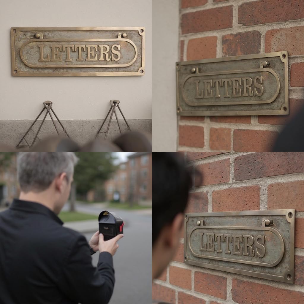 Classic Antique Style Brass “Letters” Door Plaque – Decorative Mail Slot Sign Plate for Front Door, Office Entry