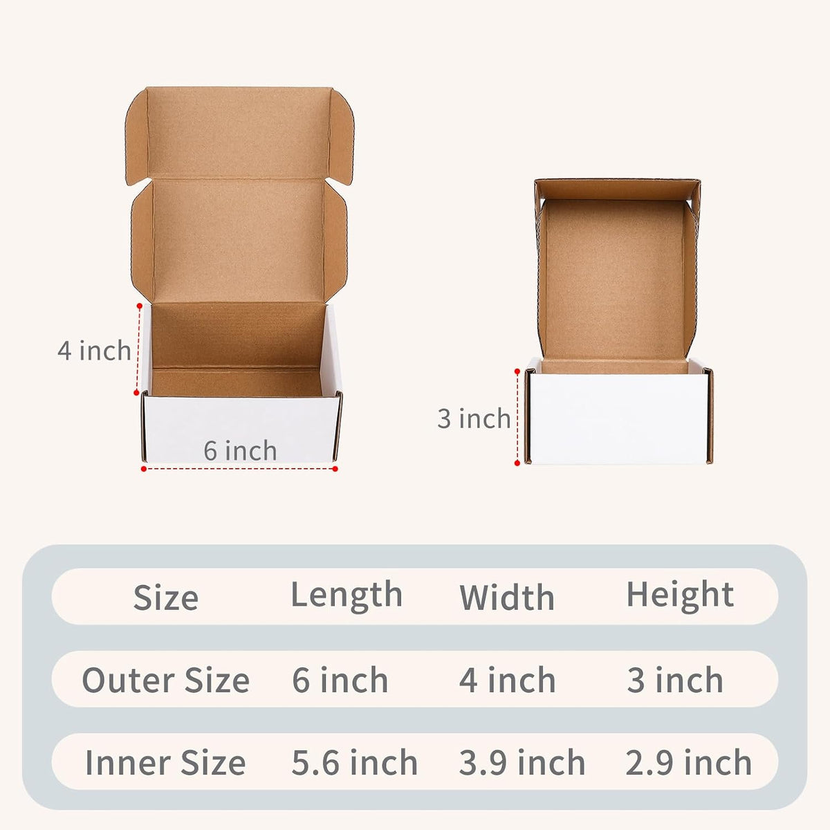 6" x 4" x 3" White Corrugated Cardboard Shipping Boxes Set of 25