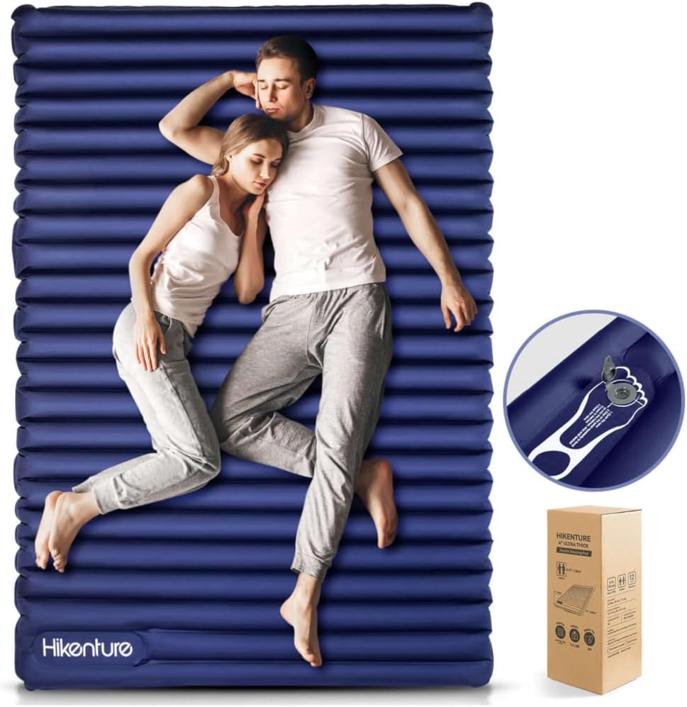 Double Sleeping Pad for Camping, Ultralight 4" Extra-Thick Camping Mattress 2 Person, Inflatable Backpacking Sleeping