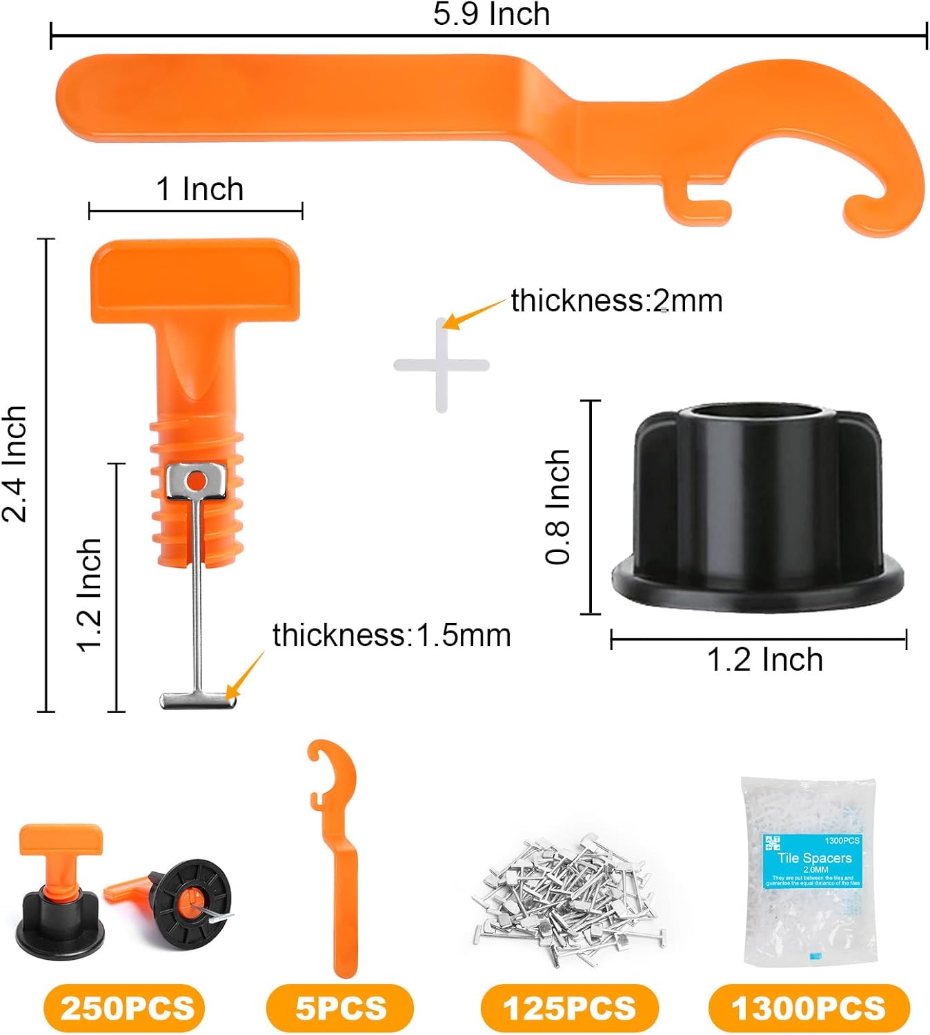 Tile Leveling System Kit with 250Pcs Tile Leveler 1.5mm