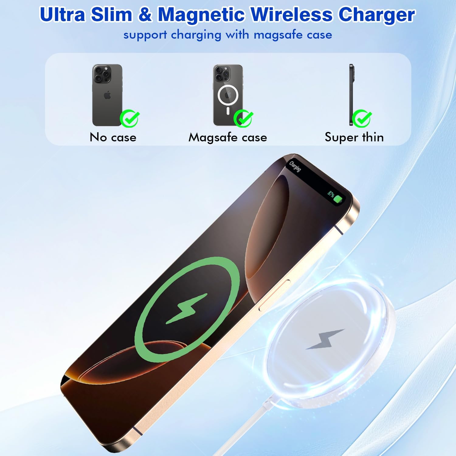 [Apple MFi Certified]Magnetic Wireless Charger Apple Mag Safe Charger,15W 6FT Fast Wireless Charging Pad for