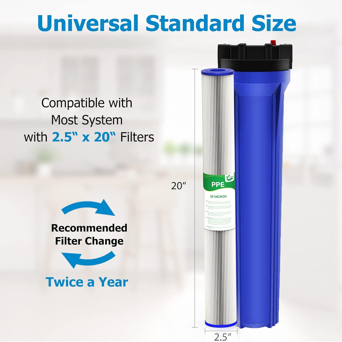20 Micron Pleated Sediment Water Filters 2.5" x 20", 6-Pack