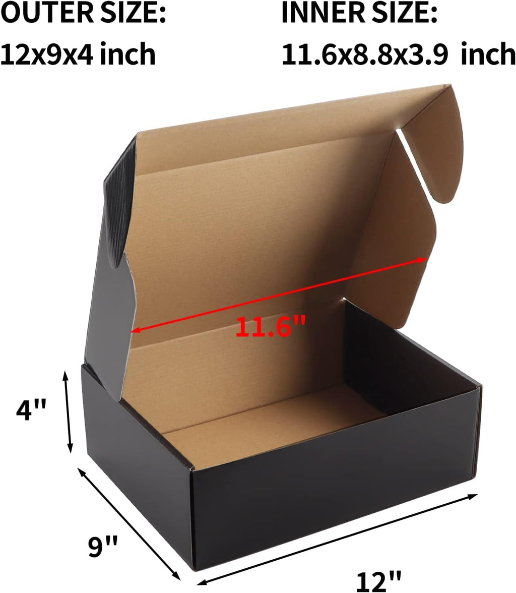 20 Packs Black 12x9x4 Medium Shipping Boxes