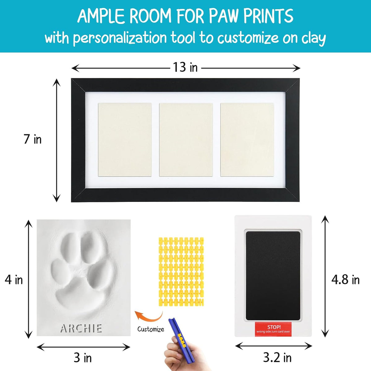 Paw Print Frame Kit, Dog Paw Print Kit with Clay & No Mess Ink Pad, with Customization Tool, Wooden Pet Memorial