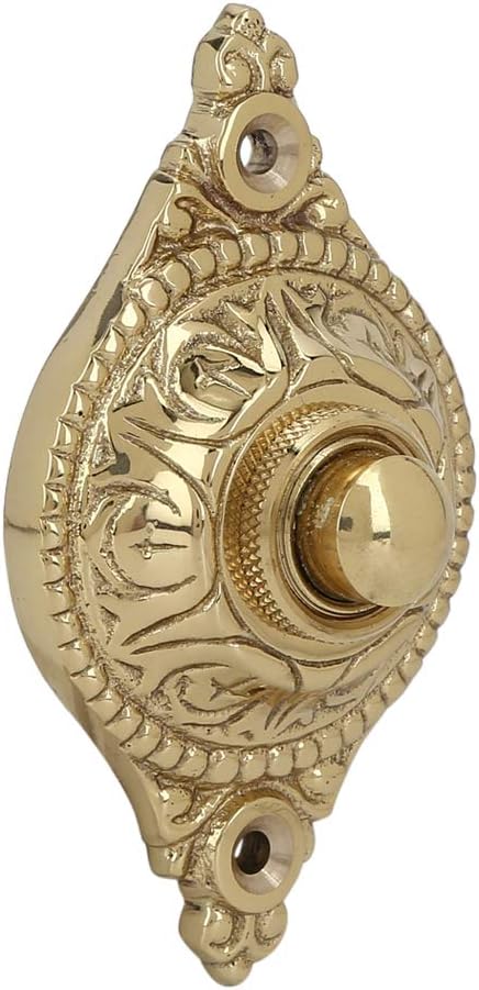 Push Button Doorbell, Solid Brass, Polished Lacquered Finish | 3 1/8 X 1 3/4 in, Vintage Push Button Doorbell, Two