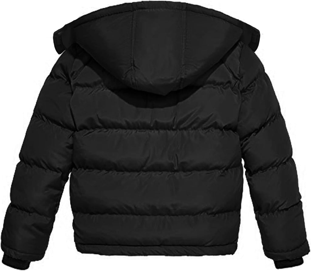 Boys Puffy Winter Coats Fleece-Lined Snow Jackets Removable Hood | Elastic Cuffs, Hook-and-Loop Collar, Windproof