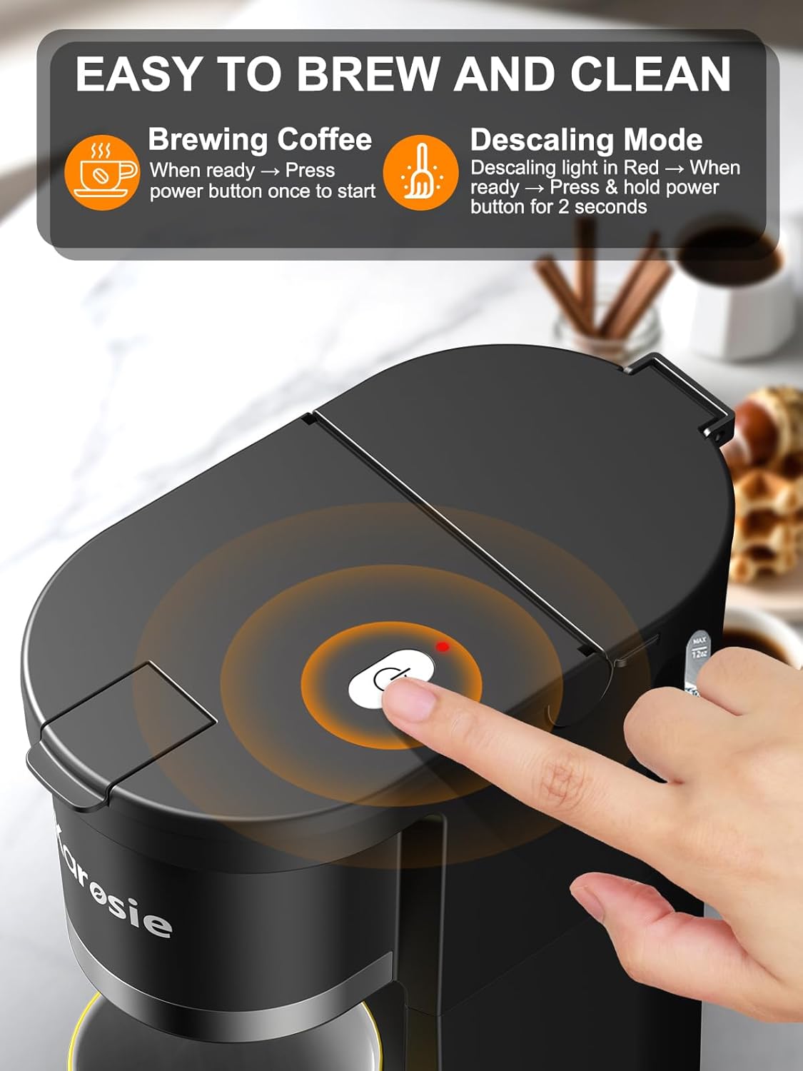Small Single Serve Coffee Maker, Fast Brew for Coffee Pods & Ground Coffee, 6-12 Oz Brew Sizes, One-Button Single Cup