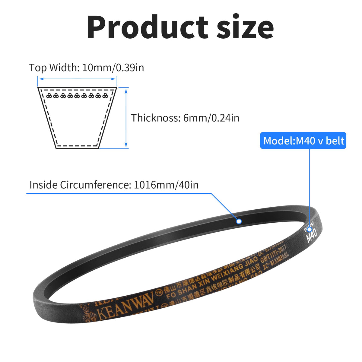 FOCMKEAS M40 Drive V-Belt, 40" Inner Circumference, M Type V Belts