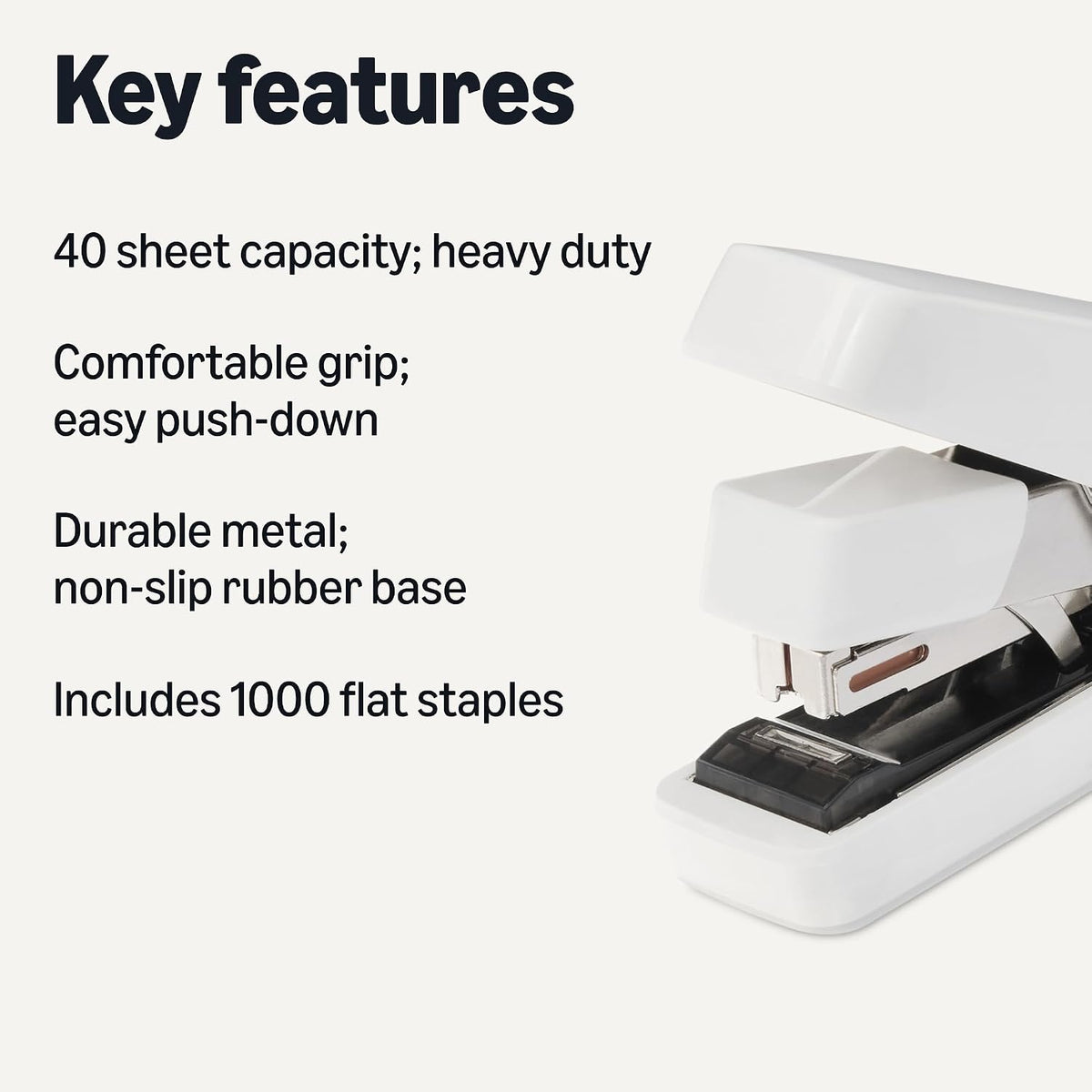 Office Heavy Duty Stapler, Flat Clinch, Effortless, 40 Sheet Capacity, 1000 Staples, No Jam