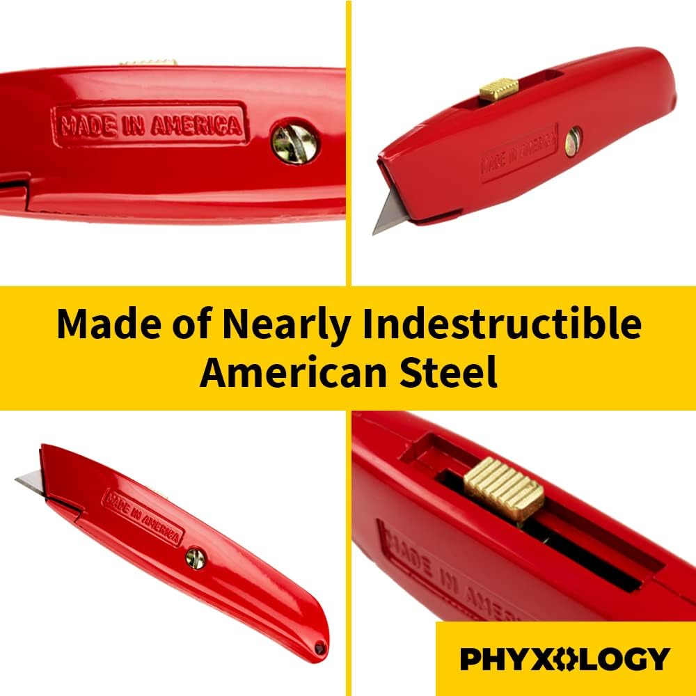 Heavy Duty Hook Blade Utility Knife with 5 Spare Refills. Sharp, Retractable Hooked Box Cutter Tool for Shingles