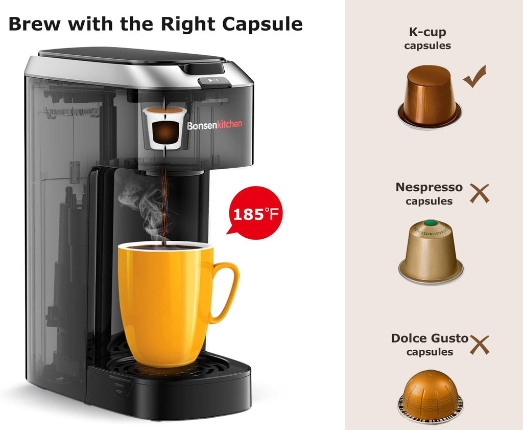 Single Serve Coffee Maker K Cup Pod, 6-14oz Brew Size | 3 Min Fast Brewing with Strength Control, BPA-free Materials