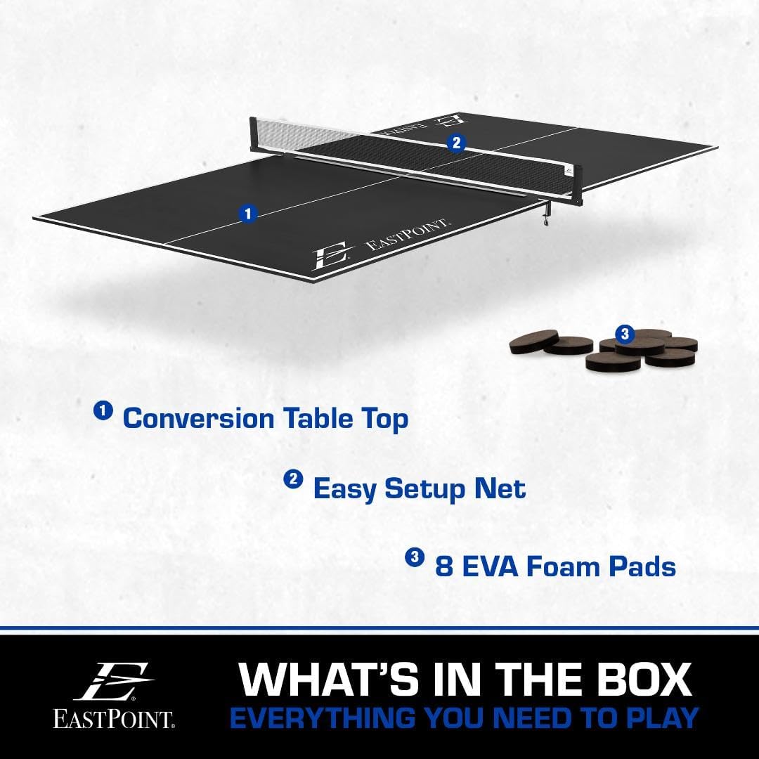 EastPoint Foldable Ping Pong Table Topper, Table Tennis, 9 ft x 5 ft, Blue | Ready to Play, Foam Pads Included, Zero