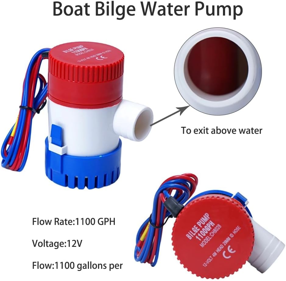 12V 1100GPH Bilge Pump Kit, Ideal for Boats, Yachts, RVs
