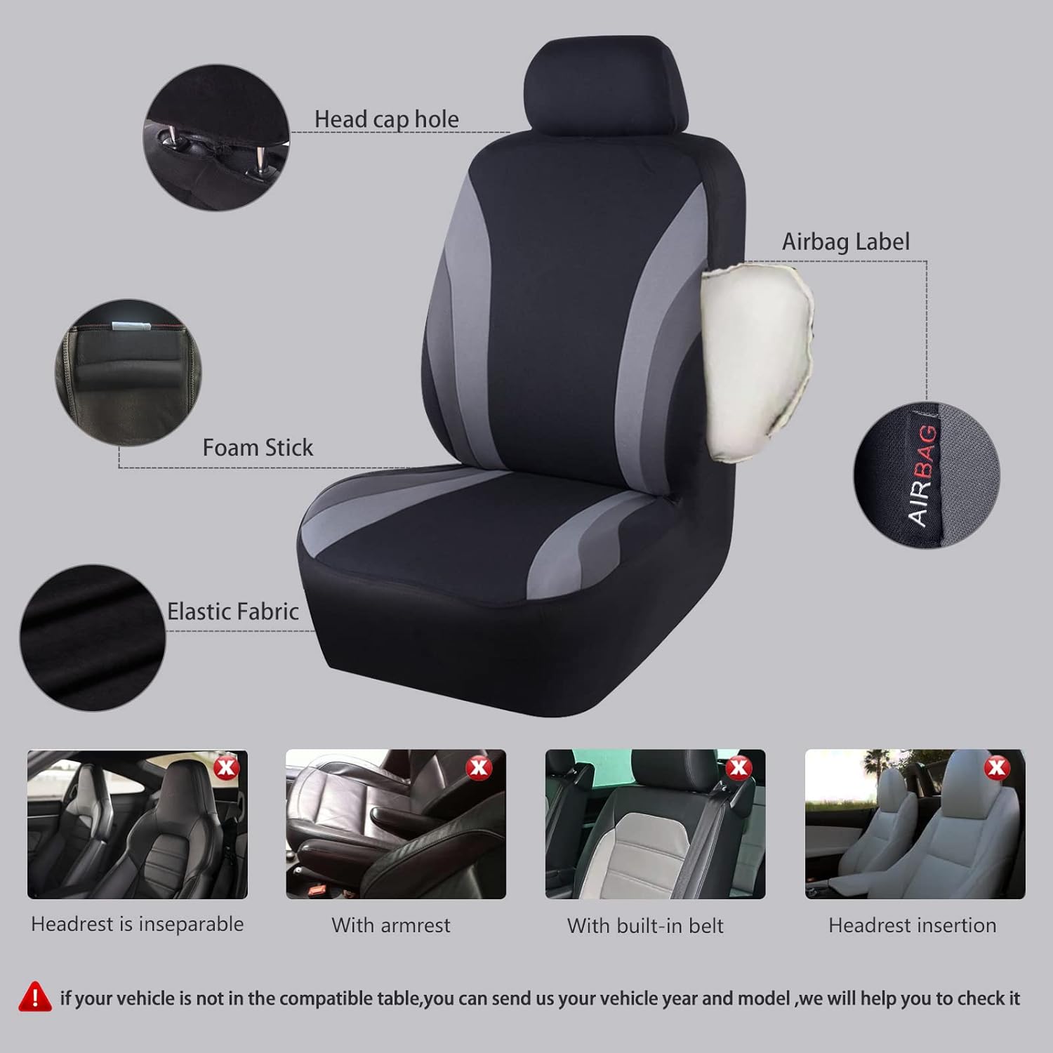Line Rider Sporty Cloth 11PCS Universal Fit Car Seat Cover -100% Breathable with 5mm Composite Sponge Inside,Airbag
