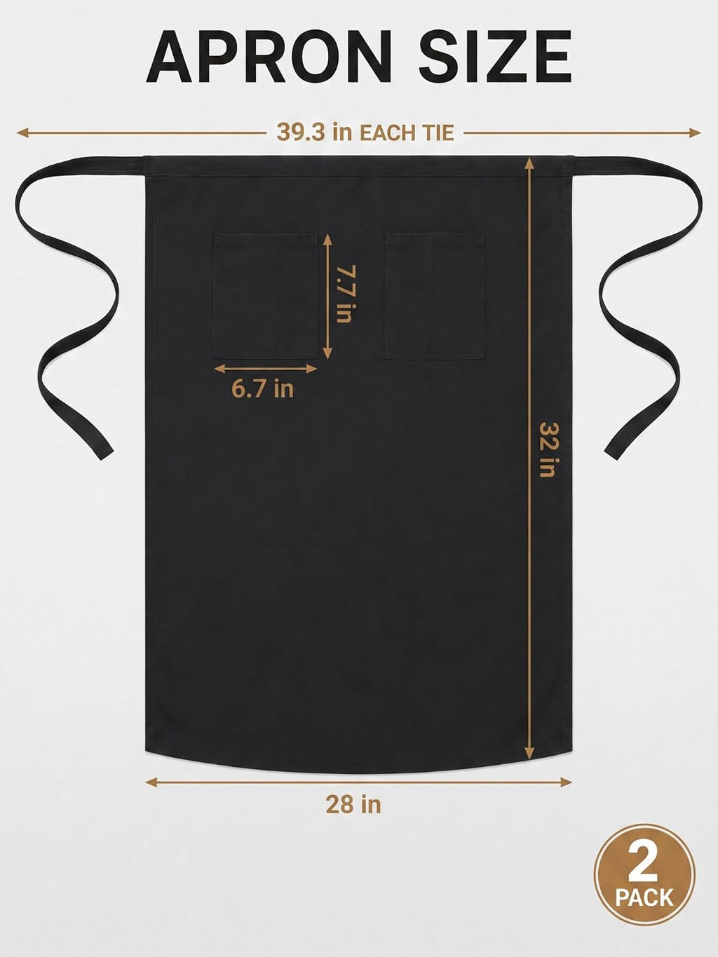 2 Packs Long Bistro Server Aprons with Two Pockets Black