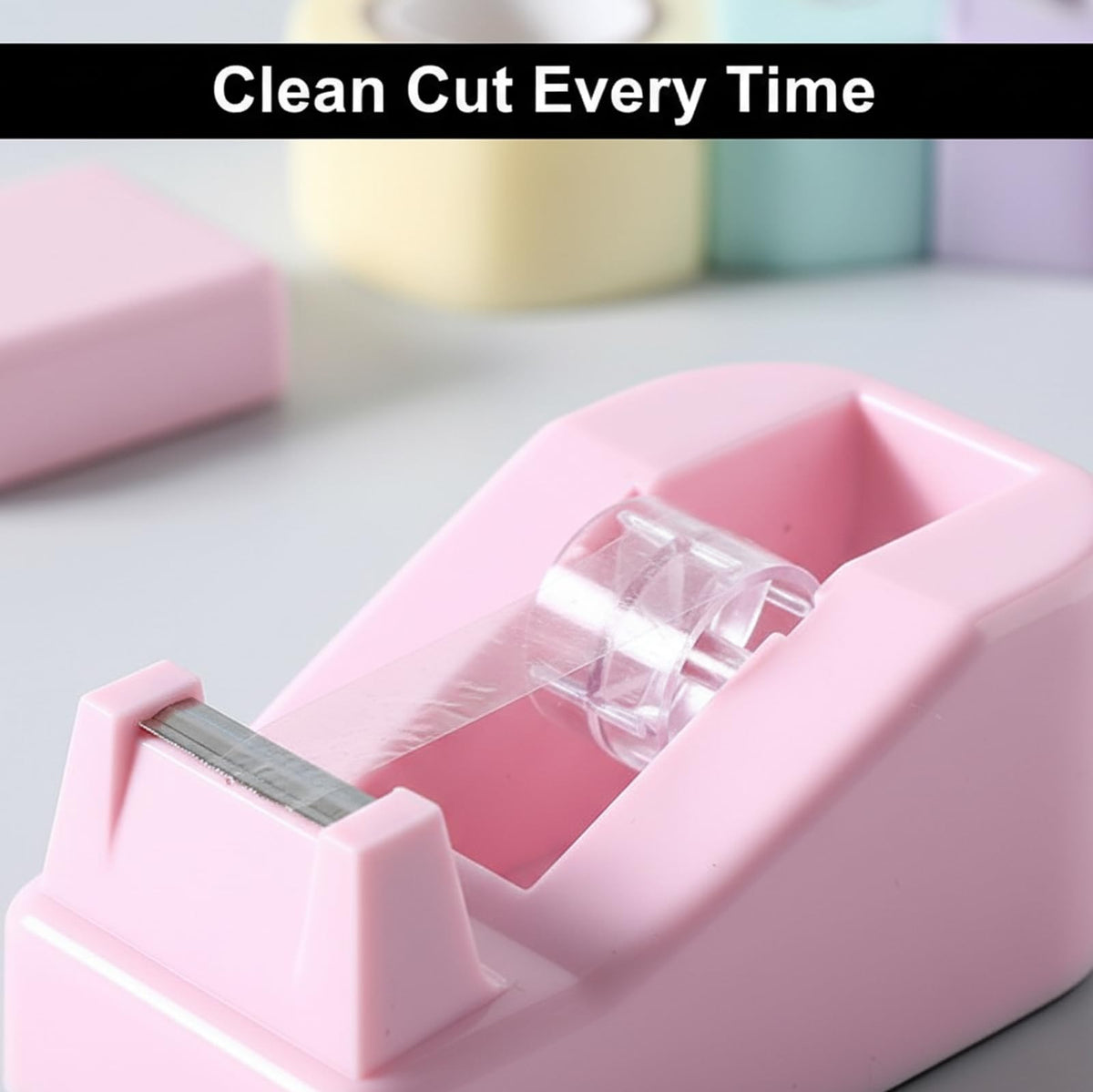 1 Pack Desktop Tape Dispenser Pink with Weighted Nonskid Base