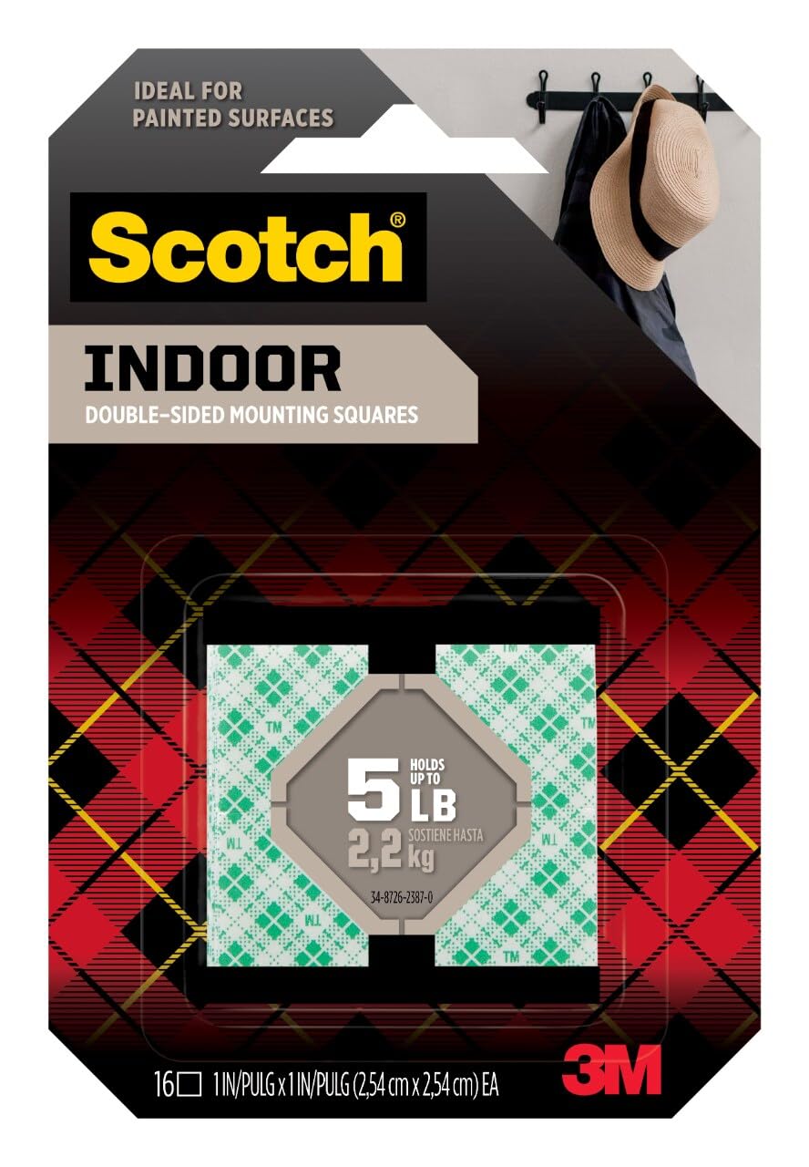 Removable Mounting Squares, 1 in x 1 in, Double-Sided Foam, 16 Squares (Pack of 3)